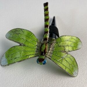 Vintage Enameled Wine Bottle Stopper Dragonfly Beautiful cloisonné